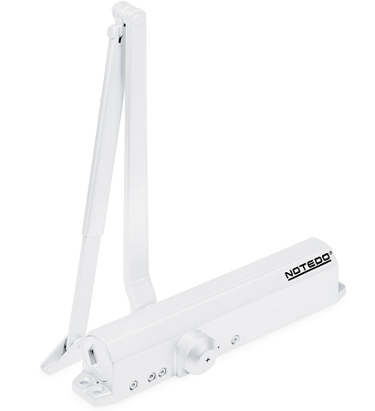 Notedo DC-080-180 DA+BC EN3-6 (белый) Дверной доводчик до 180кг/1400мм, от -30°С до +60°С, складной рычаг в комплекте