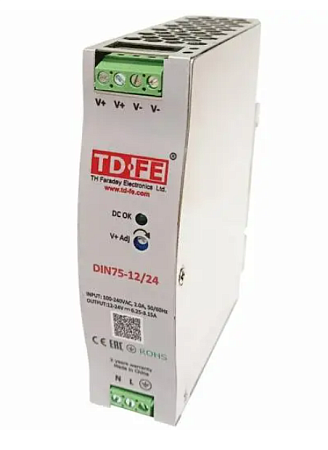Faraday DIN75-12/24 Блок питания 75Вт, 12 - 24В, 6.25 - 3.15А на DIN-рейку